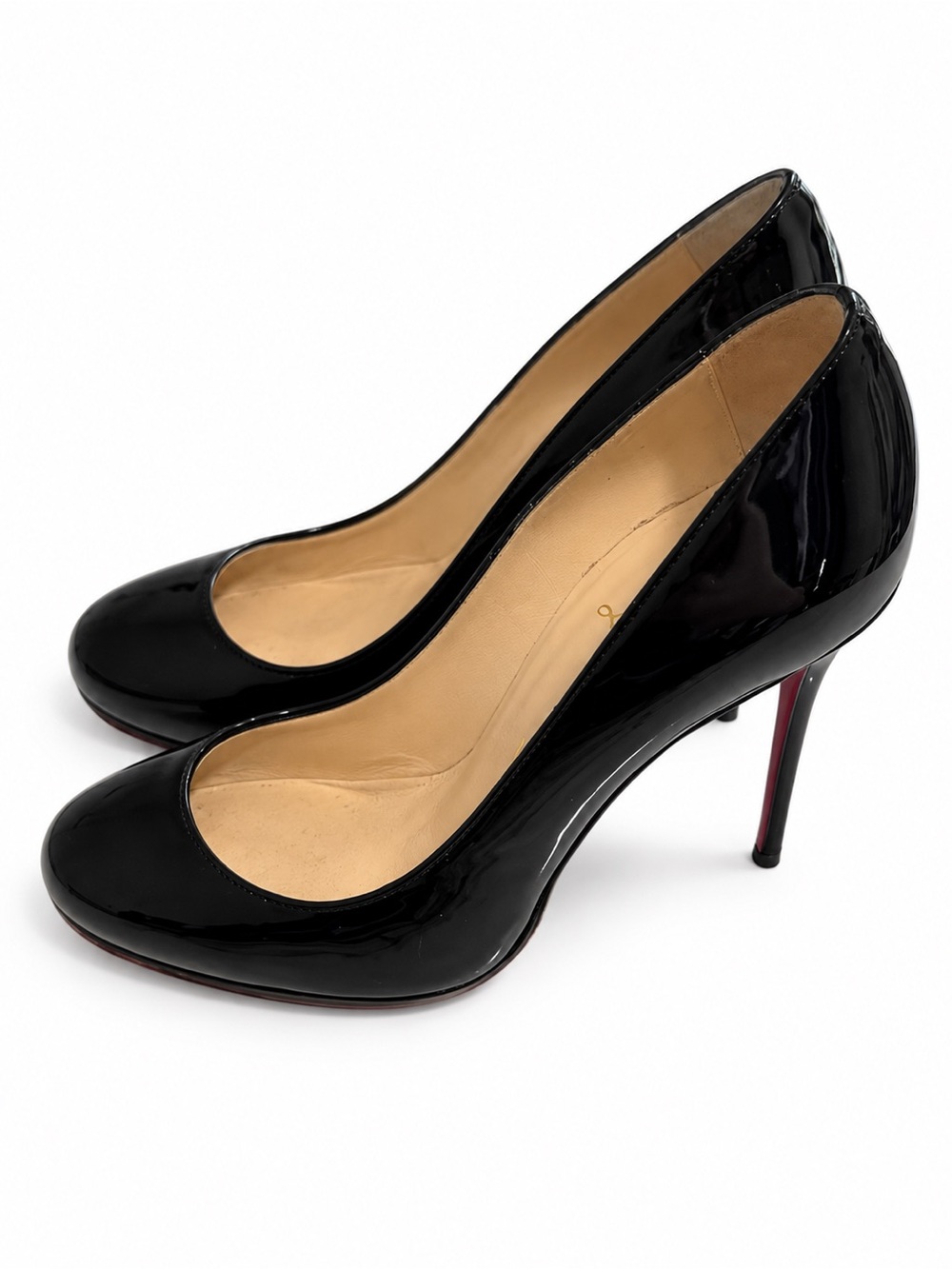 Christian Louboutin Black Patent Leather Round-Toe Pumps